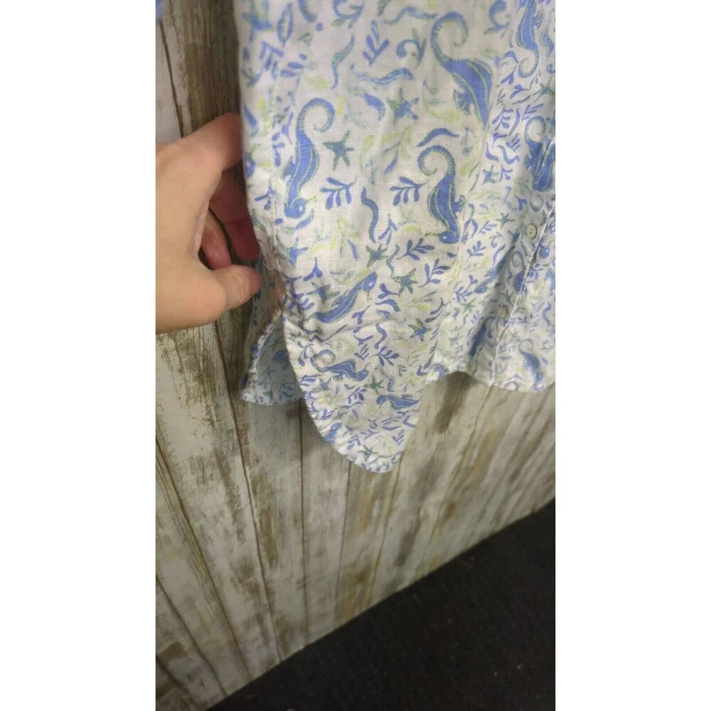 Sigrid Olsen 100% Linen Tunic Button Up Shirt Sea Horse Nautical Starfish Large - Picture 6 of 13